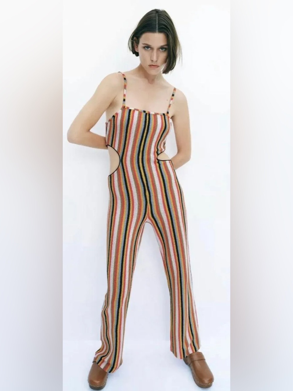 Zara Striped Side Cutout Summer Jumpsuit, Size L